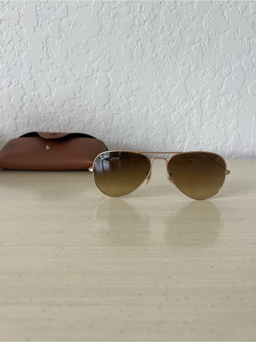 Ray-Ban Women's Gold Frame Sunglasses with Brown Gradient Lenses